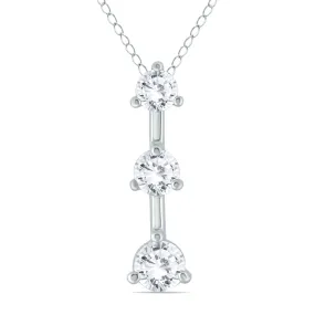 1 Ctw Vertical Three Stone Natural Diamond Pendant In 14K White Gold