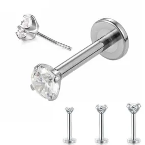 16G Prong Set CZ Threadless Push Click Pin Labret