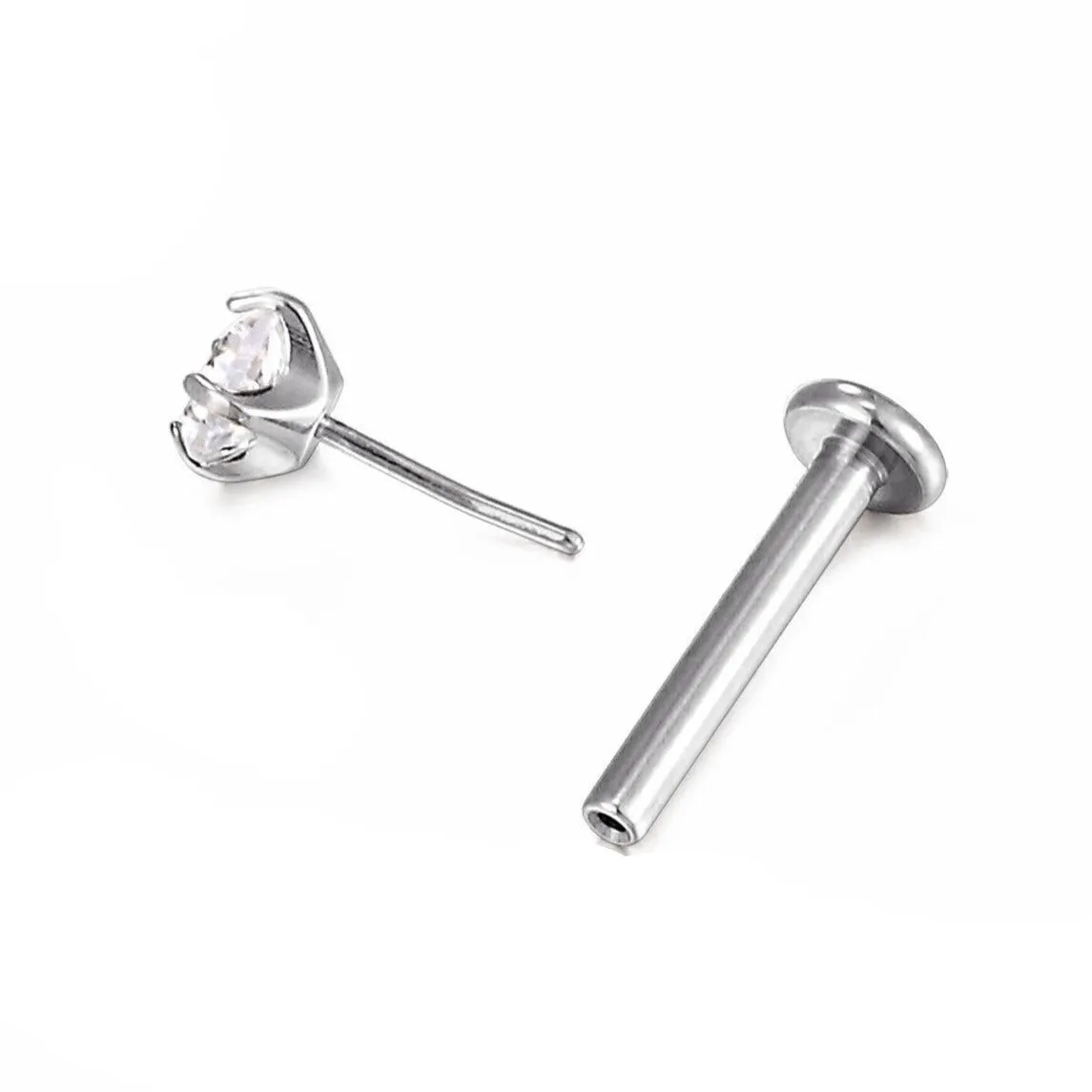 16G Prong Set CZ Threadless Push Click Pin Labret