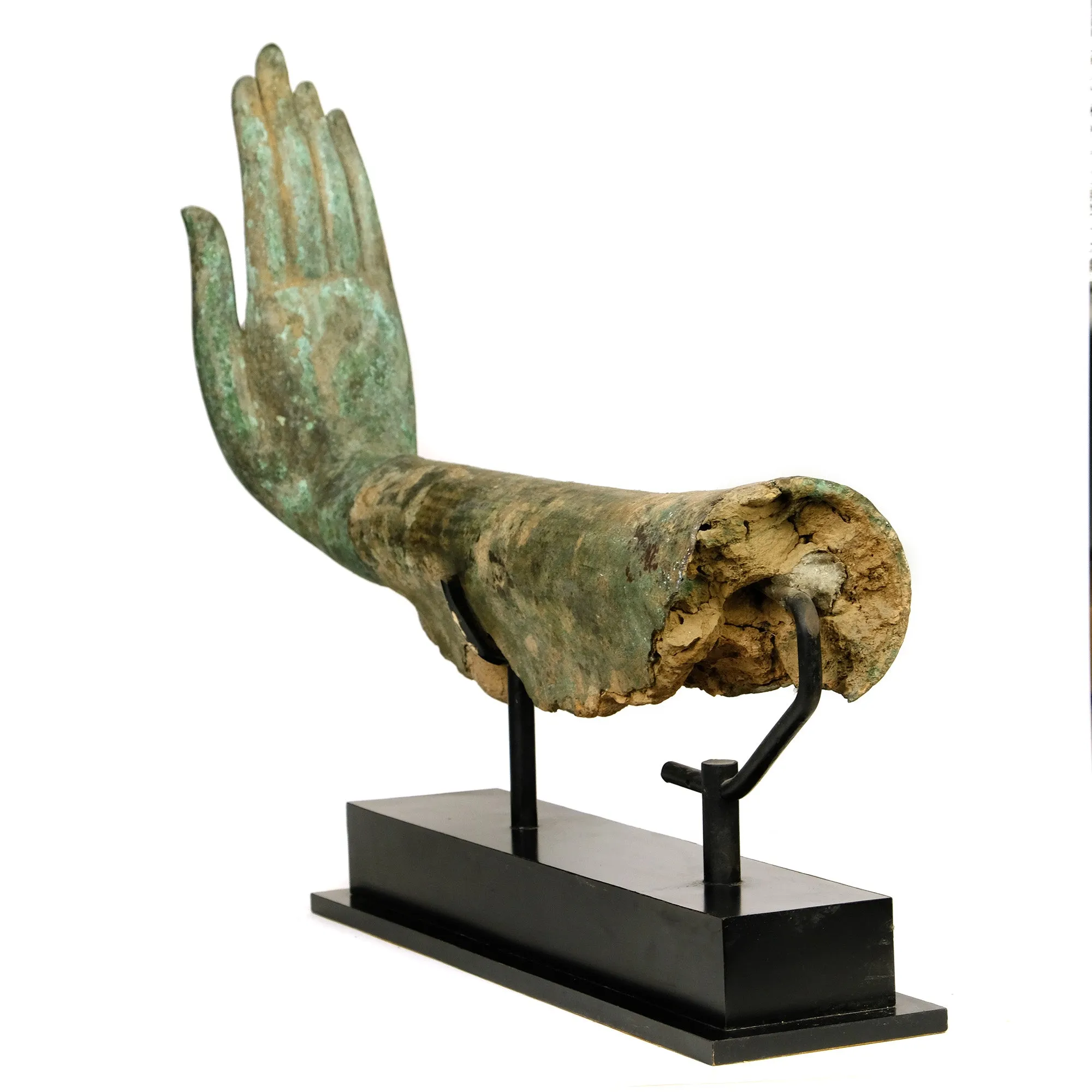 19th or Earlier Century Bronze Mudra Right Hand Fragment Arm on Base