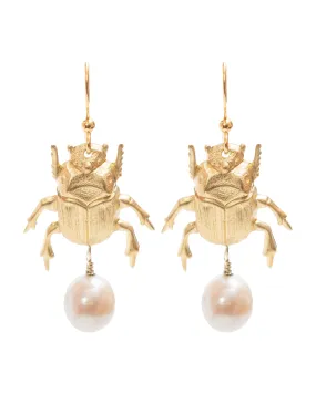 Brass Beetle with Pearl Earrings