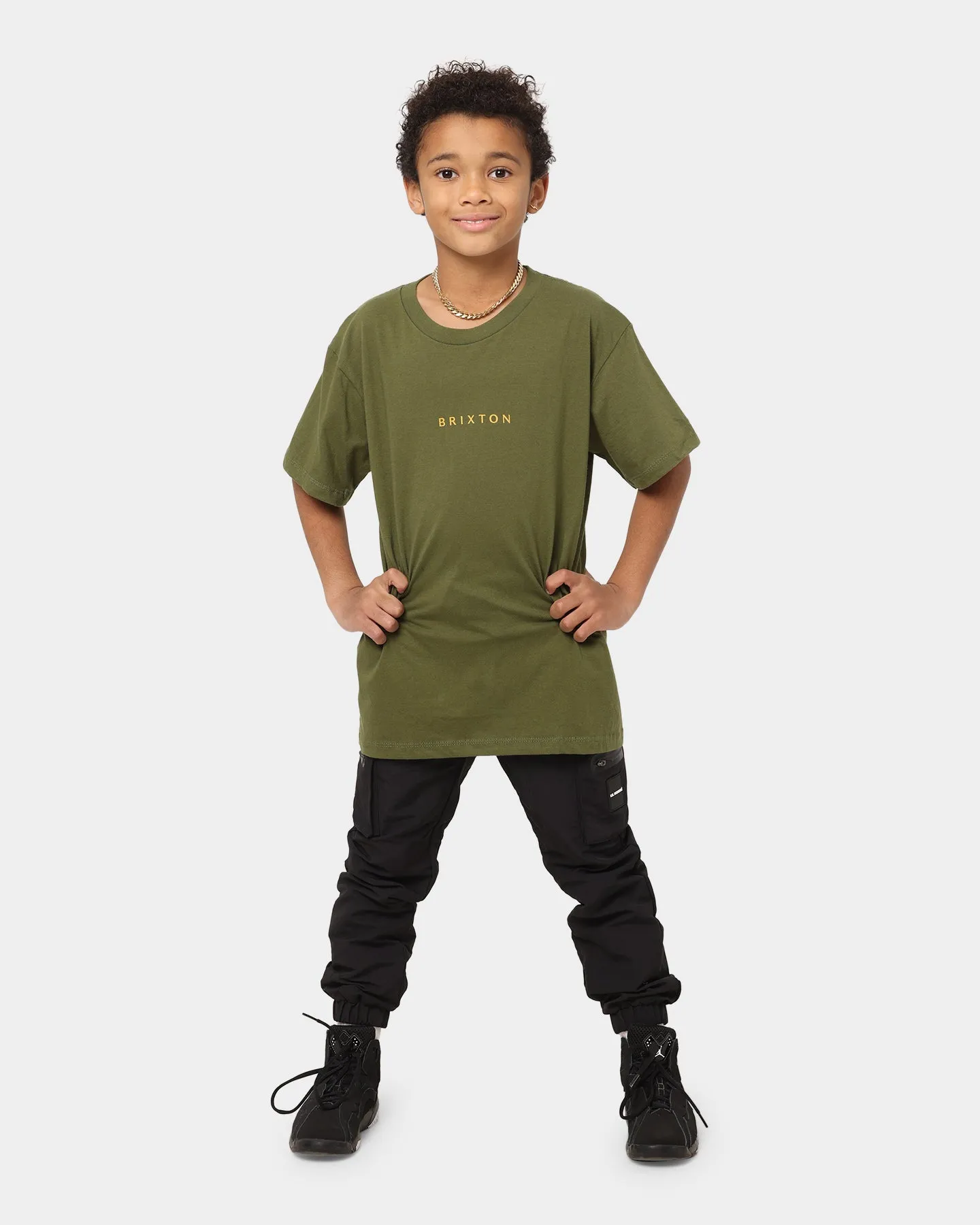 Brixton Kid's Alpha Line Short Sleeve T-Shirt Olive