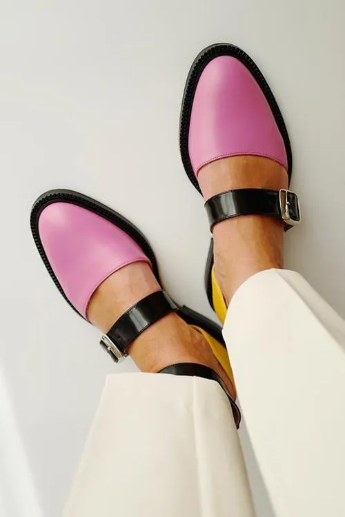 Buckle Color Block Sandals Flats