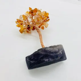 Crystal Prosperity Tree with Fluorite Base, Fengshui  Gemstone Tree, Chipstone Bonsai , Amethyst, Quartz, Citrine,Carnelian