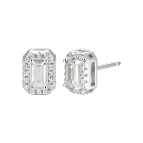 Emerald Cut Halo Stud Earring