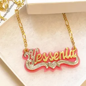 Gold Beaded Nameplate Necklace with Acrylic