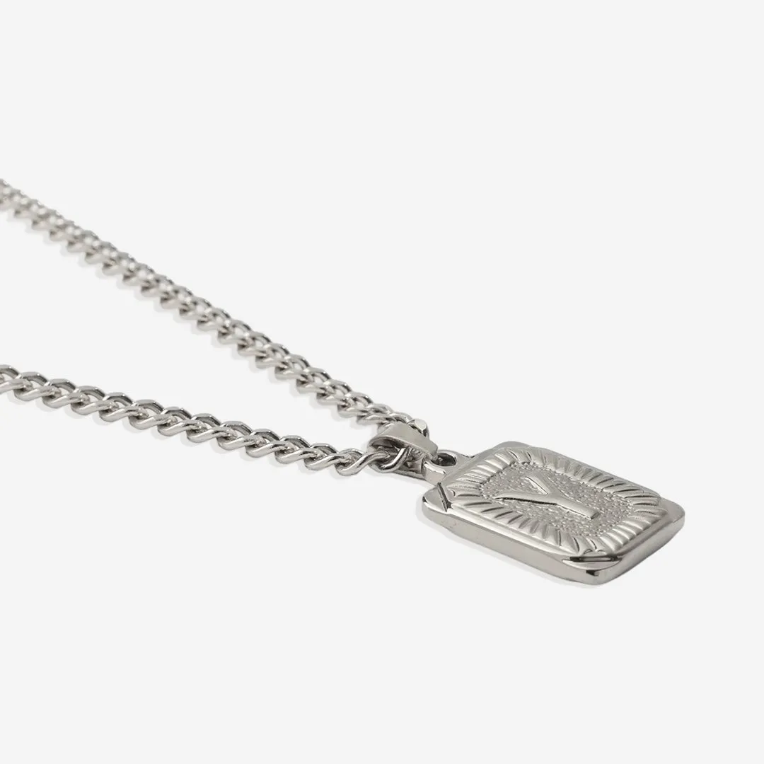 Initial Card Pendant Necklace with Curb Chain