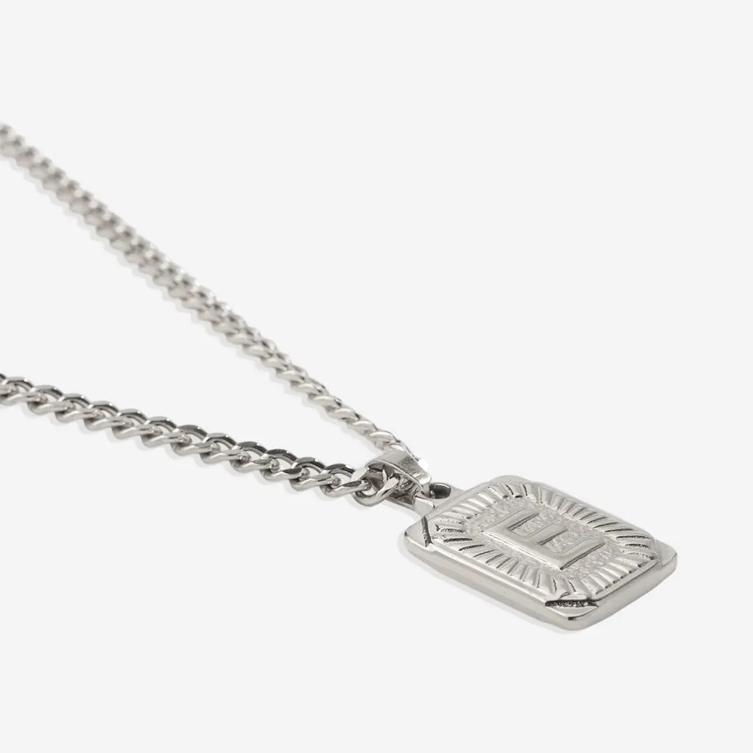 Initial Card Pendant Necklace with Curb Chain