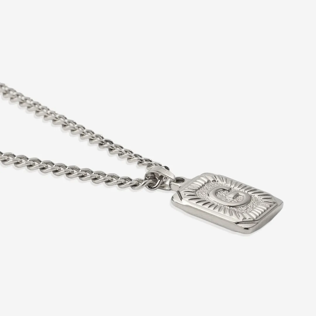 Initial Card Pendant Necklace with Curb Chain