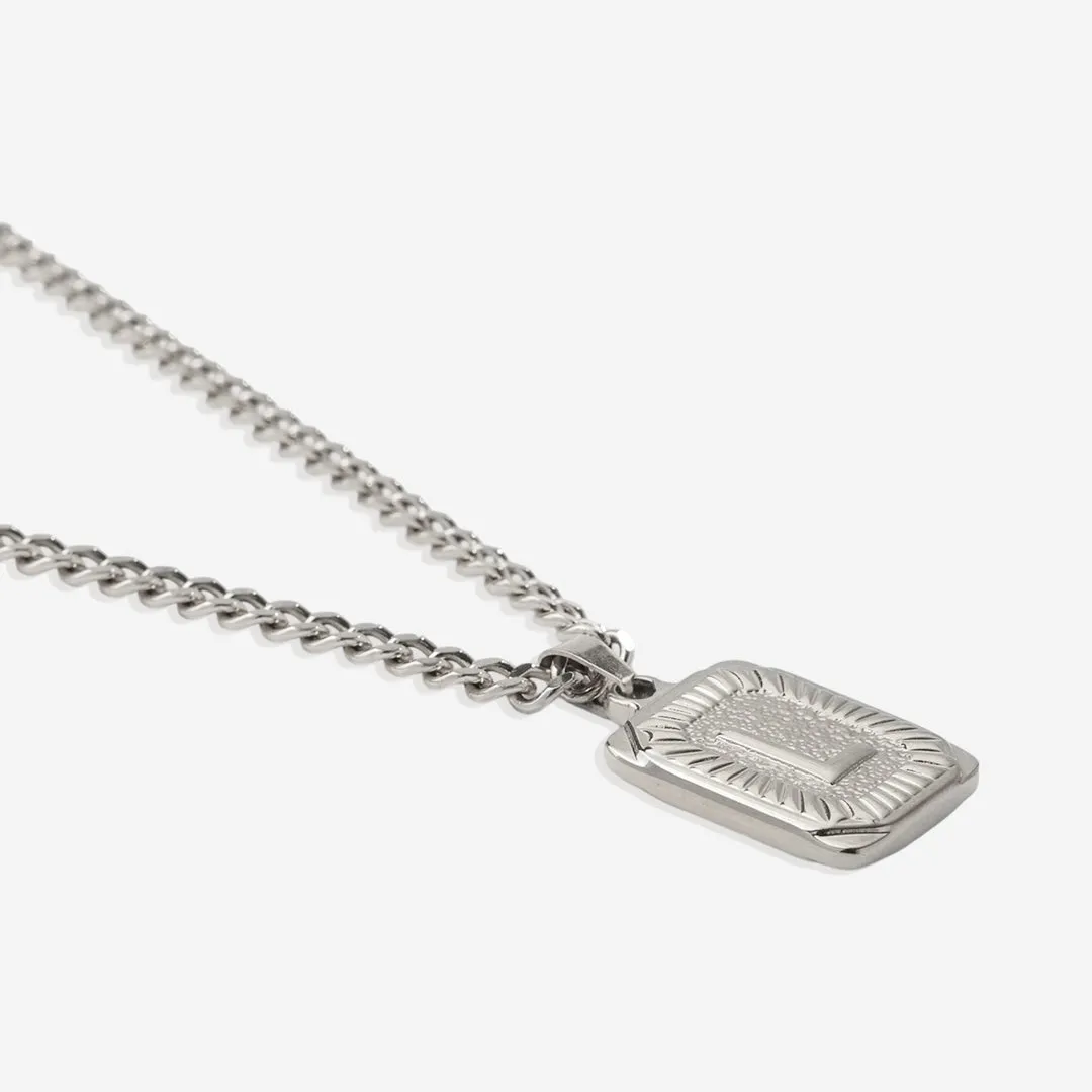 Initial Card Pendant Necklace with Curb Chain