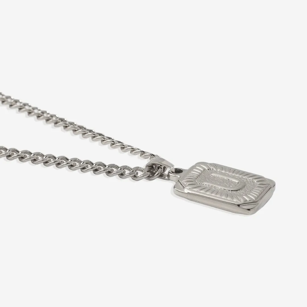 Initial Card Pendant Necklace with Curb Chain