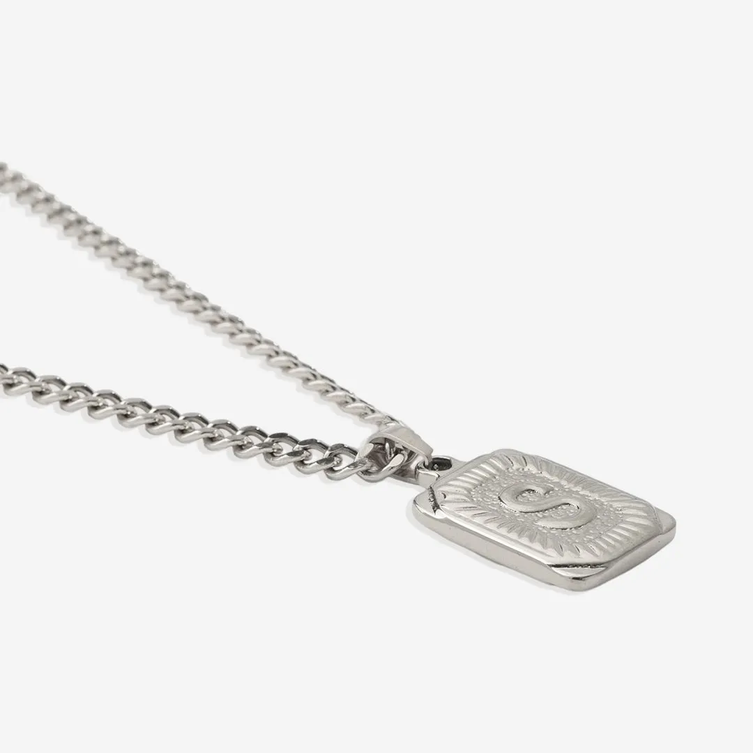 Initial Card Pendant Necklace with Curb Chain