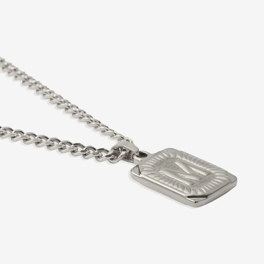 Initial Card Pendant Necklace with Curb Chain