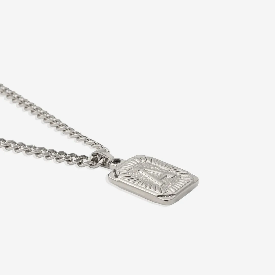 Initial Card Pendant Necklace with Curb Chain