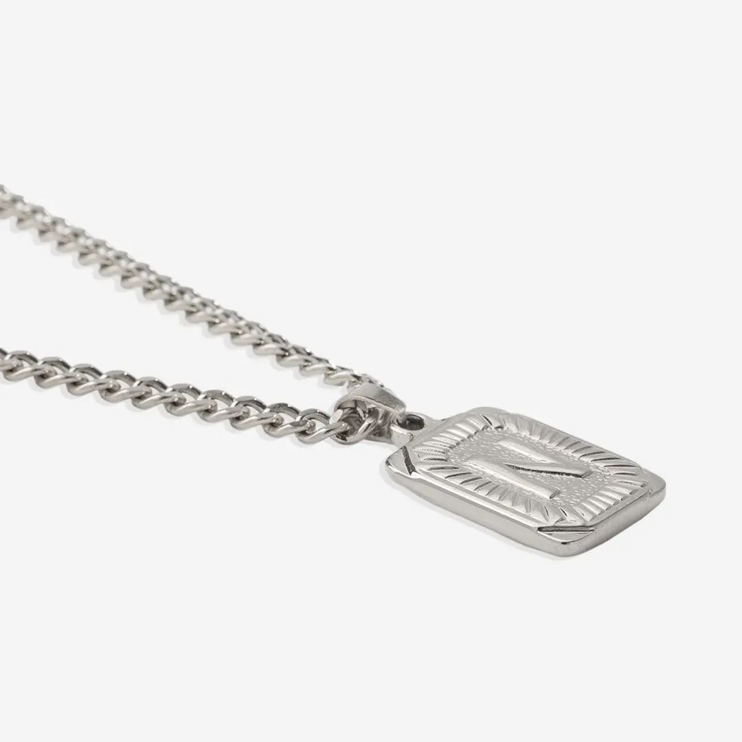 Initial Card Pendant Necklace with Curb Chain