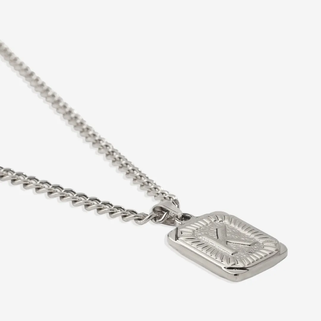 Initial Card Pendant Necklace with Curb Chain