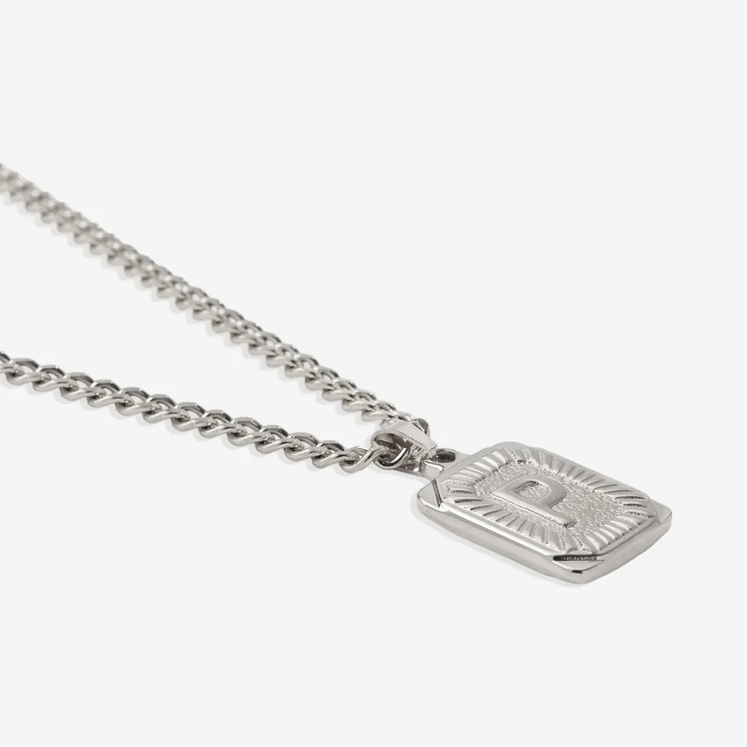 Initial Card Pendant Necklace with Curb Chain