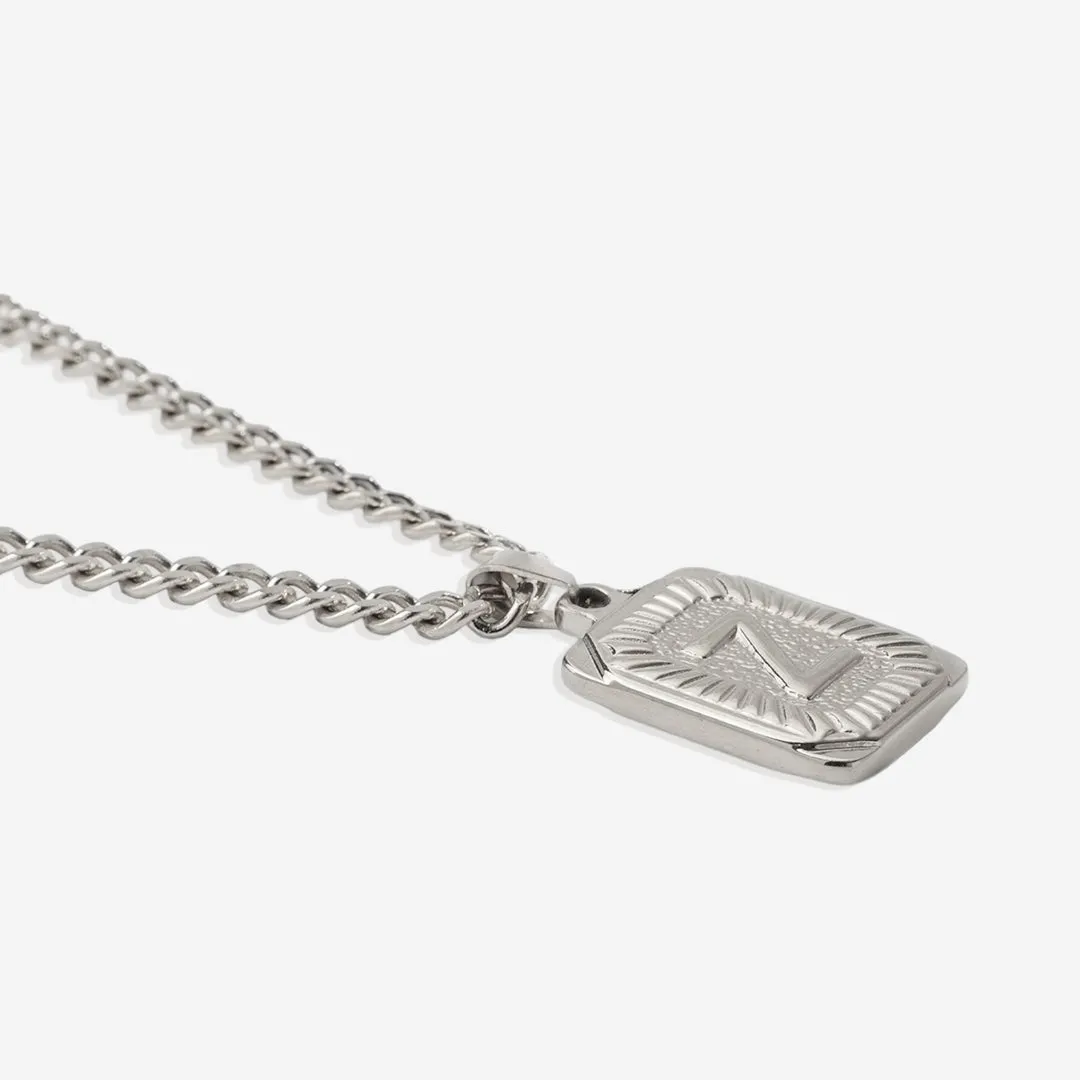 Initial Card Pendant Necklace with Curb Chain