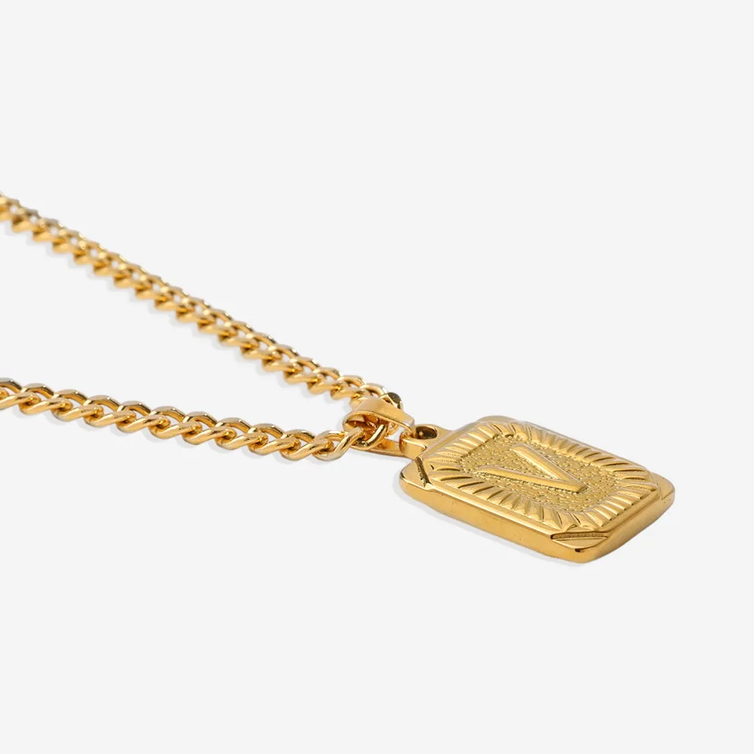 Initial Card Pendant Necklace with Curb Chain