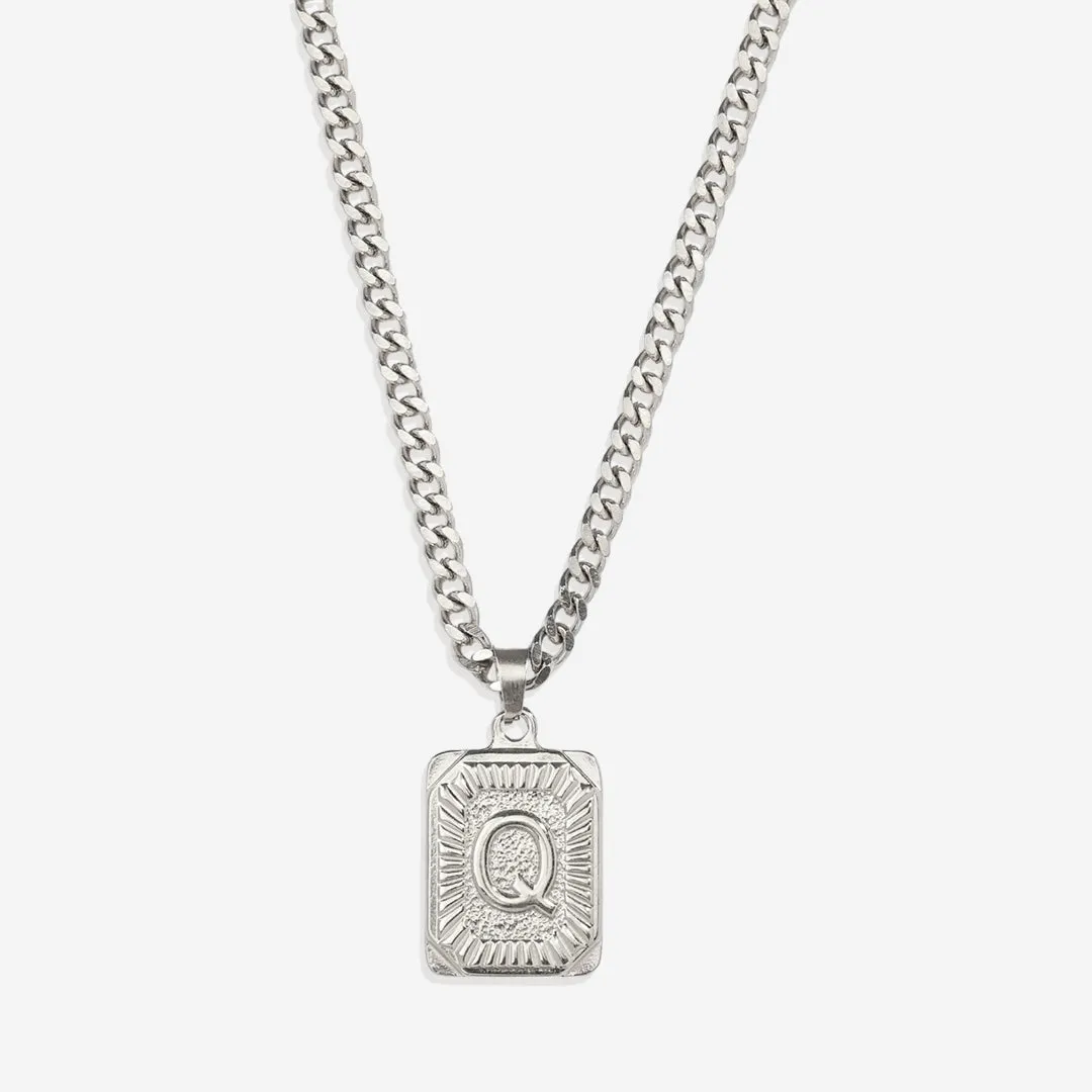 Initial Card Pendant Necklace with Curb Chain