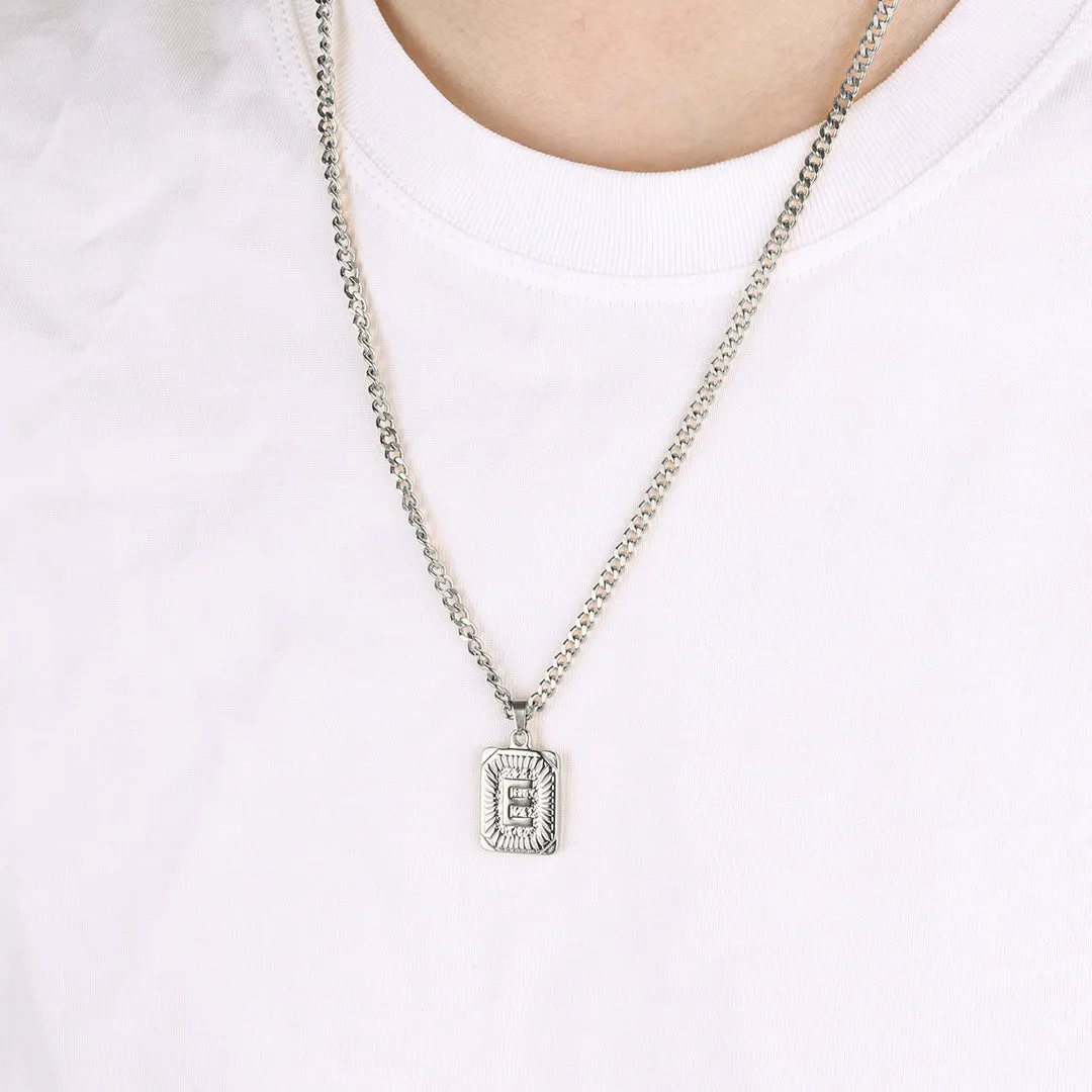 Initial Card Pendant Necklace with Curb Chain