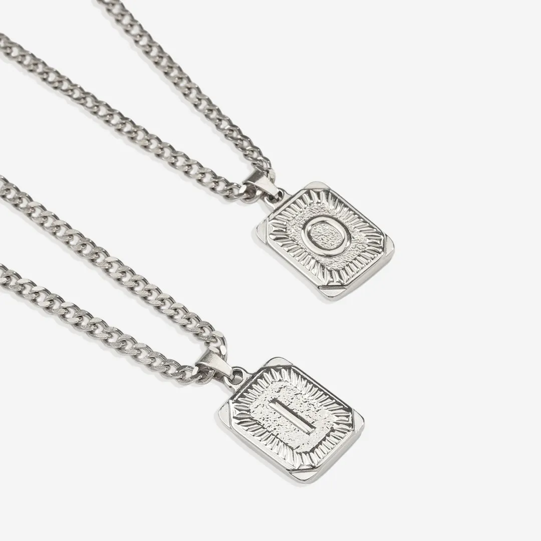 Initial Card Pendant Necklace with Curb Chain