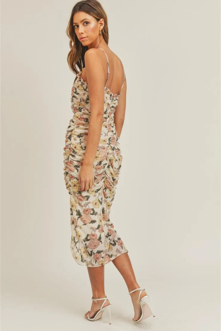 Lauren Ruched Midi Dress - Floral