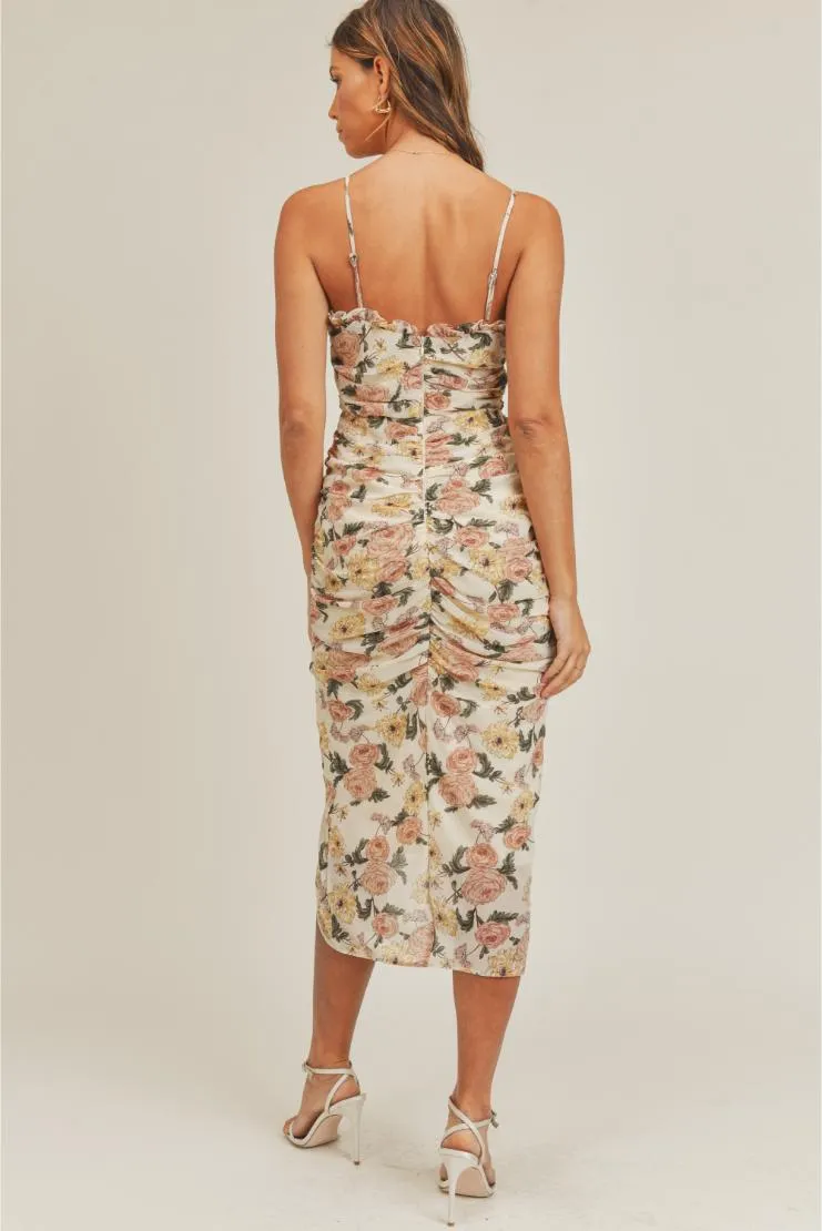 Lauren Ruched Midi Dress - Floral