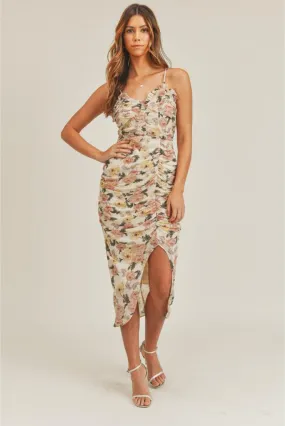 Lauren Ruched Midi Dress - Floral