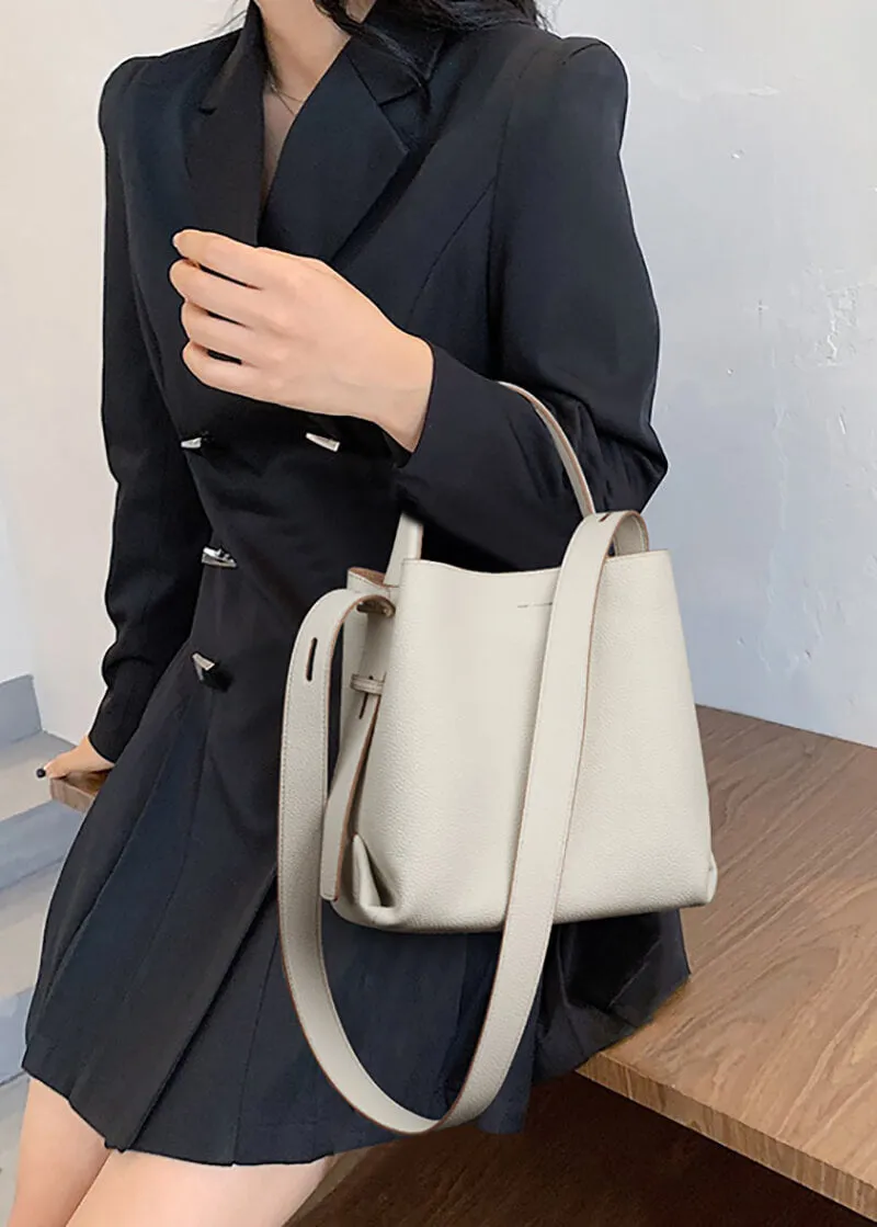 Leather Top Handle Shoulder Bucket Bag