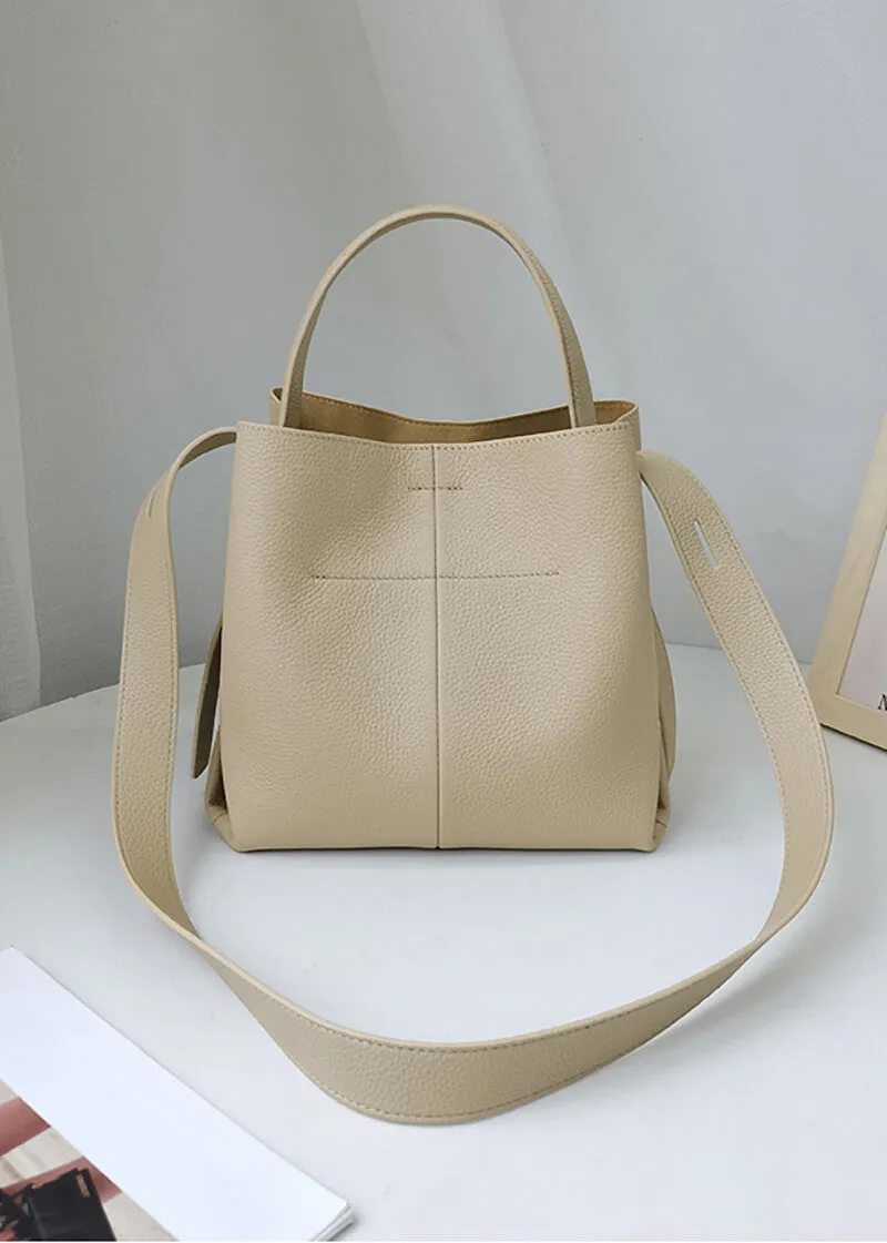 Leather Top Handle Shoulder Bucket Bag