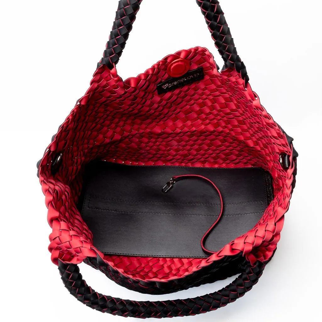 London Large Woven Tote - Black & Red