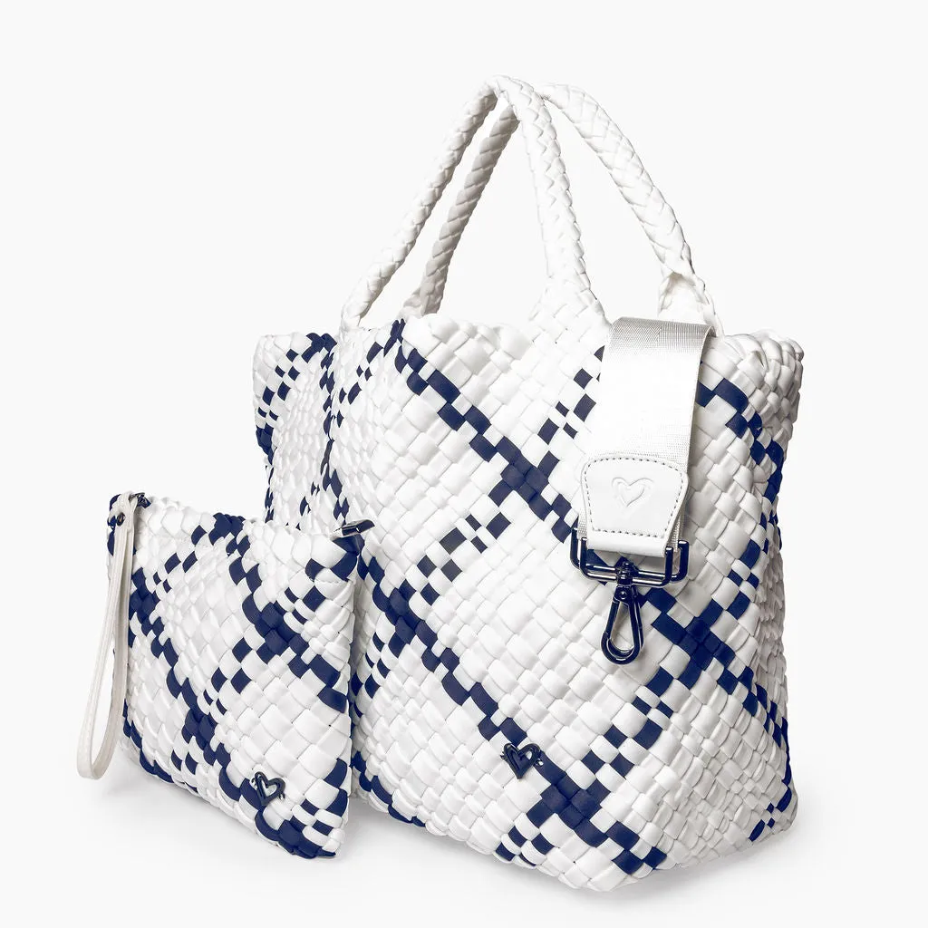 London Large Woven Tote - White & Navy