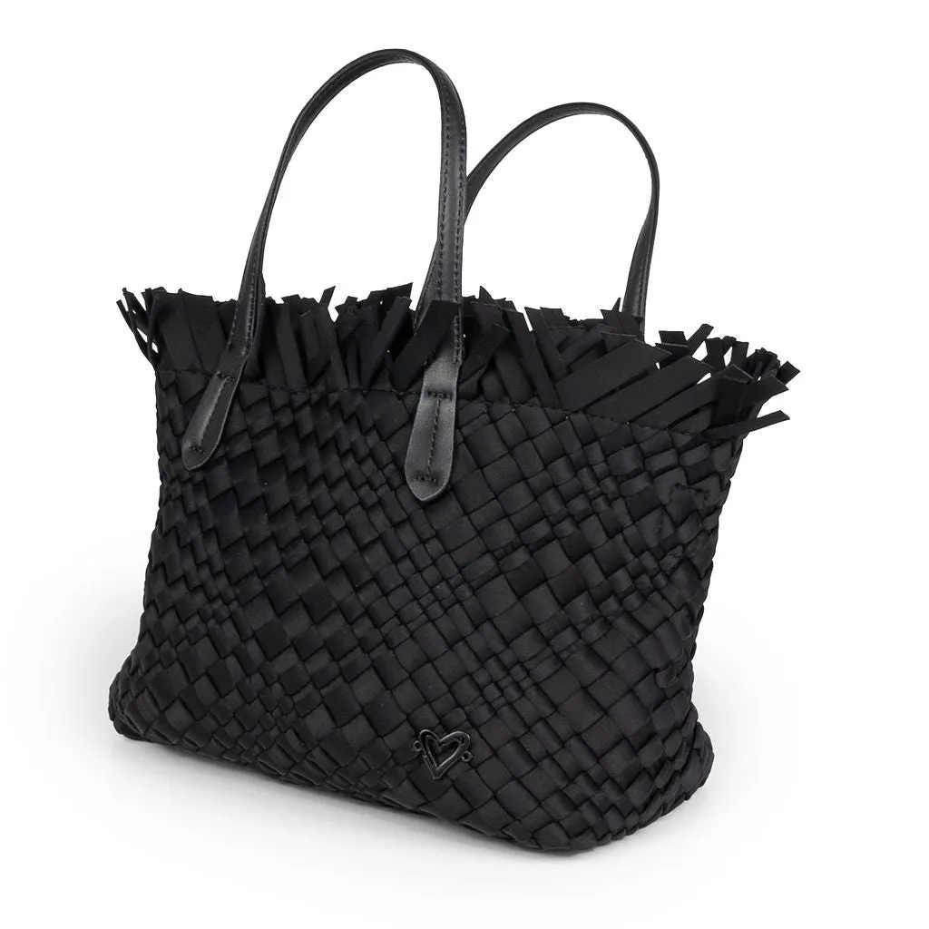 NEW: Taunton Small Woven Tote (Fringed Top) - Black