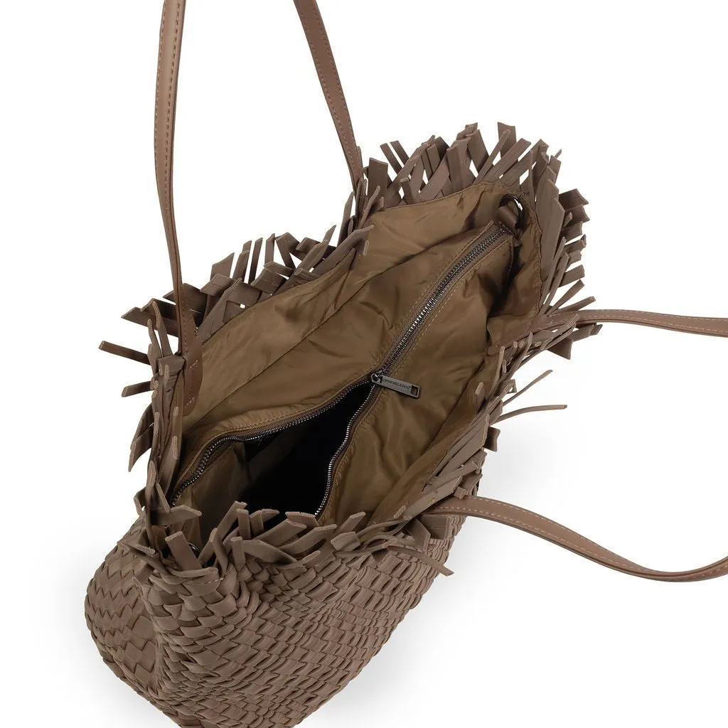 NEW Vulcan Woven Large Tote (Fringed Top) - Buff