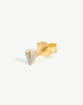 Pave Initial Single Stud Earring - Initial V | 18ct Gold Plated Vermeil/Cubic Zirconia